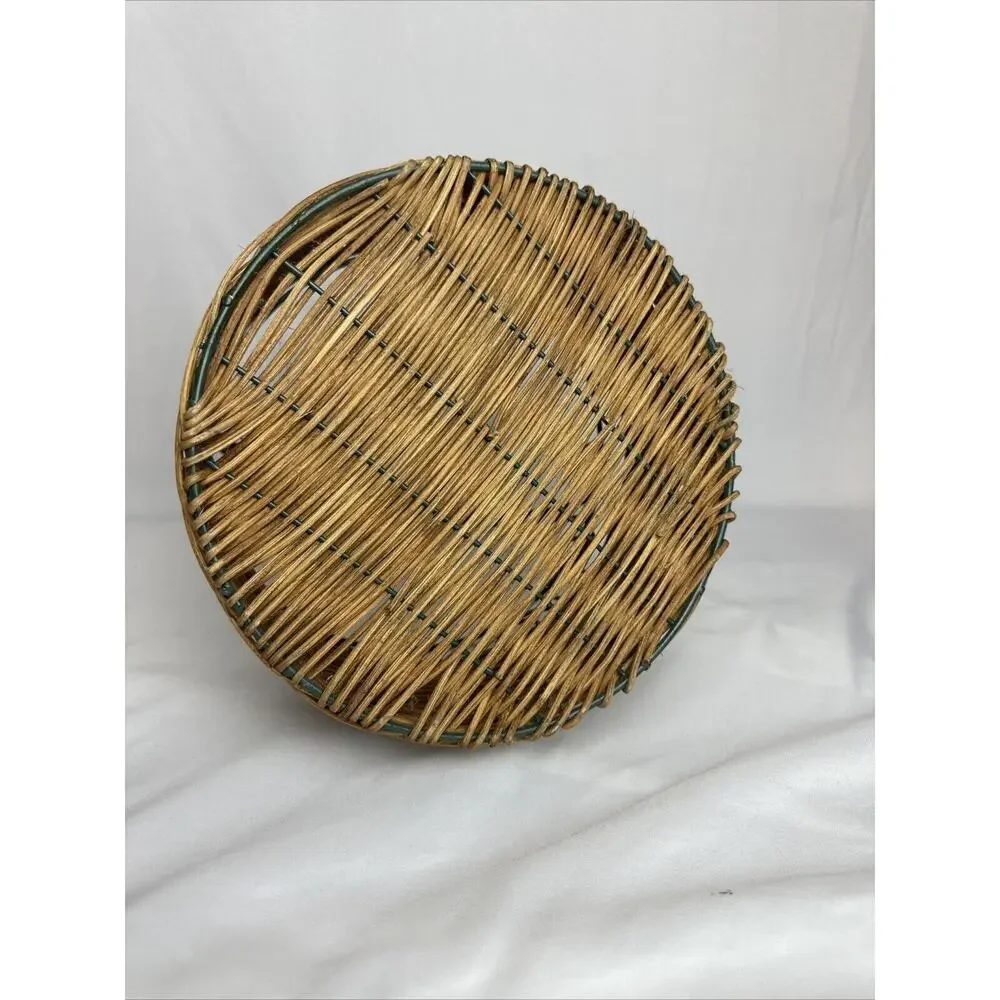 Vintage Wicker Backer With Green Metalwork 9.4x15.5”
